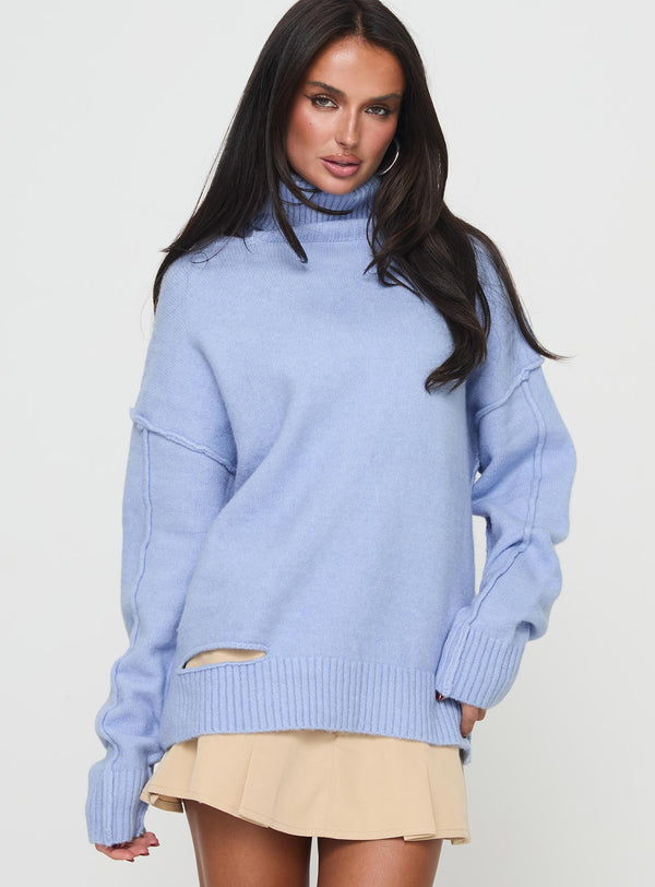 Işıltılı Turtleneck Kazak Mavi