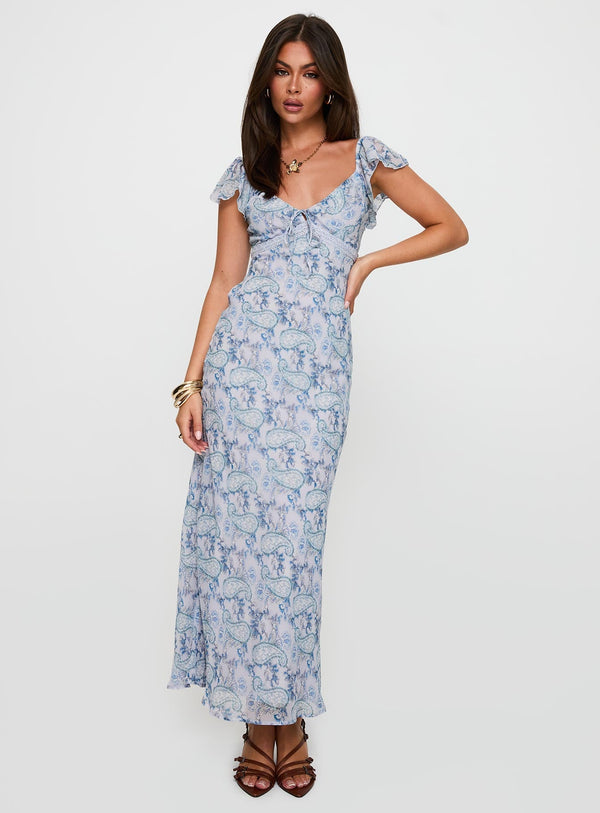 Dahleia Maxi Elbise Mavi Paisley