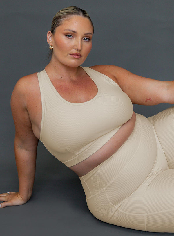 Turbo Activewear Rib Üst Latte Curve