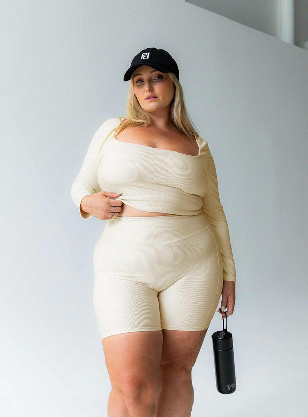 Power Activewear Kaburga Şort Latte Curve