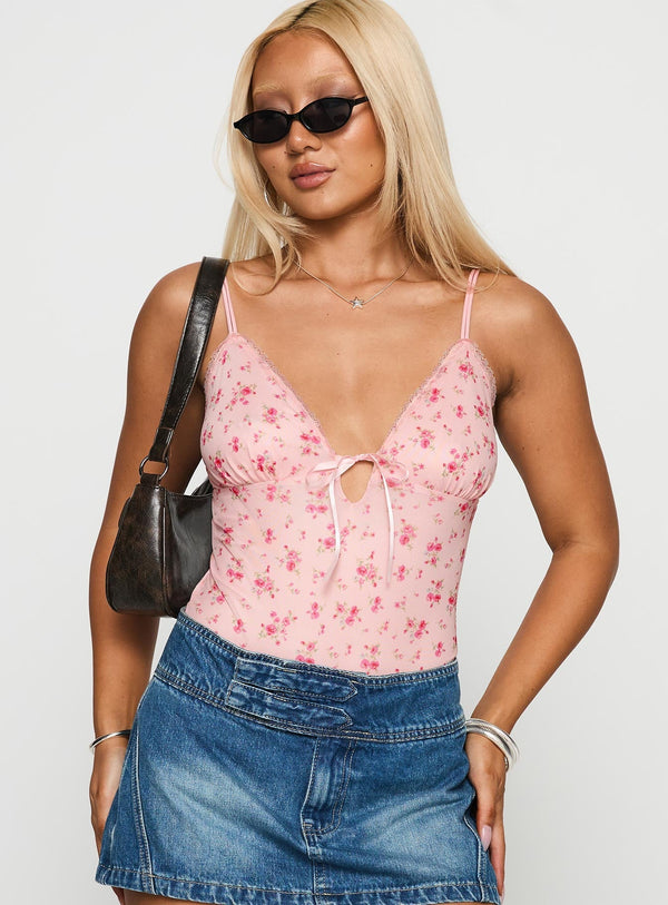 Final Fantasy Bodysuit Pembe Çiçekli