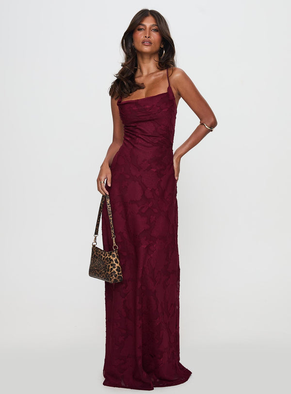 Celena Maxi Elbise Bordo Burnout