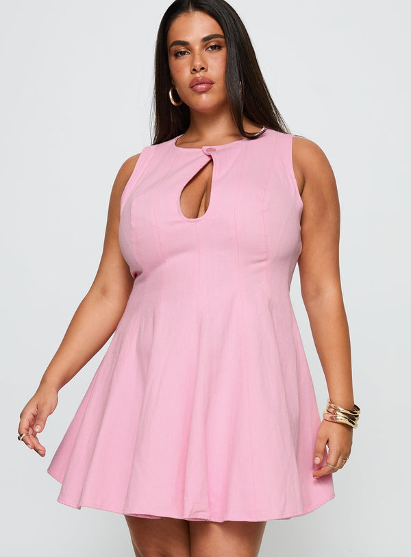 Precedence Anahtar Deliği Mini Elbise Pembe Eğri