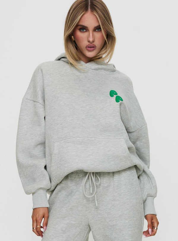 Prenses Polly Kapüşonlu Sweatshirt Kabarcık Yazılı Gri Marle / Yeşil