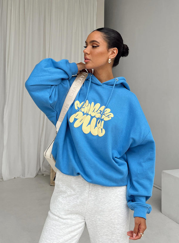 Prenses Polly Kapüşonlu Sweatshirt Kabarcık Yazı Mavi / Sarı