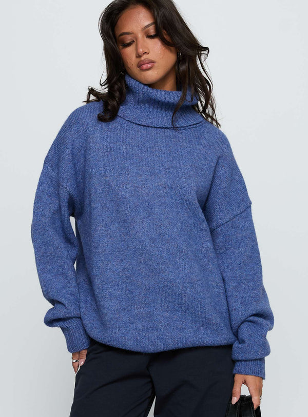 Zephry Turtleneck Örgü Kazak Mavi