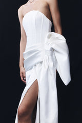 Galia Saten Korse Elbise - Beyaz