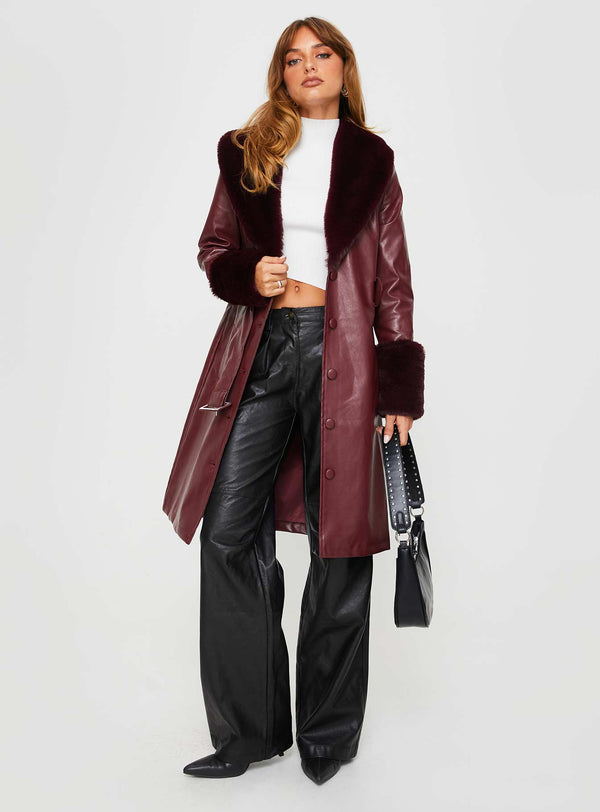 Brooklyn Suni Deri Uzun Mont Bordo