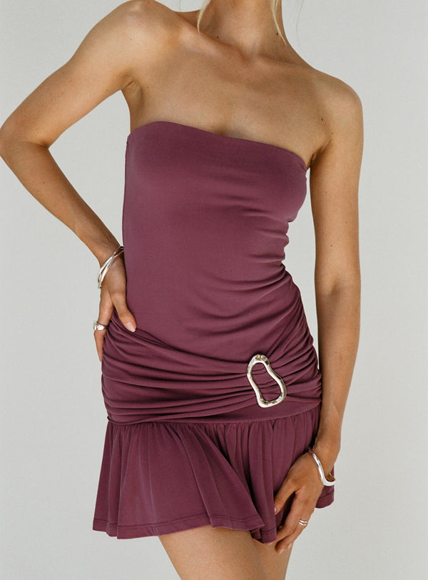 Love Lingers Straplez Mini Elbise Bordo