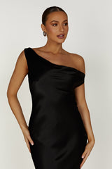 Yvette Slip Uzun Elbise Asimetrik Etek Ucu - Siyah