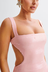 Adoria Payetli Kesim Uzun Elbise - Soluk Pembe