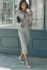 Dorian Fitted Gömlek Midi Elbise - Kömür Marle