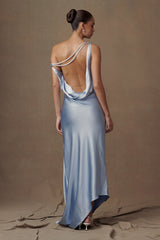 Yvette Slip Uzun Elbise Asimetrik Etek Ucu - Peygamber Çiçeği Mavisi