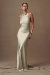 Esther Iridescent Satin Cowl Maxi Elbise - Sage