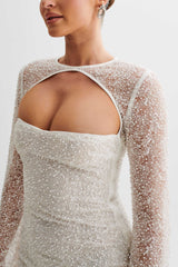 Paxton İnci Boncuklu Mini Elbise - Beyaz