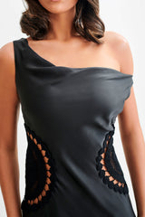 Kristina Saten Tığ İşi Uzun Elbise - Siyah