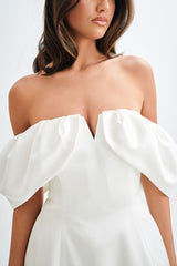 Portia Omuz Açık Saten Korse Elbise - Beyaz