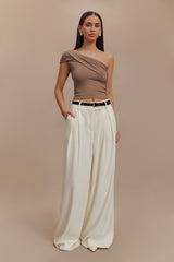 Solene Tek Omuzlu Geri Dönüştürülmüş Naylon Büküm Üst - Füme