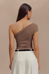 Solene Tek Omuzlu Geri Dönüştürülmüş Naylon Büküm Üst - Füme