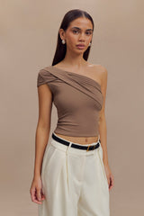 Solene Tek Omuzlu Geri Dönüştürülmüş Naylon Büküm Üst - Füme