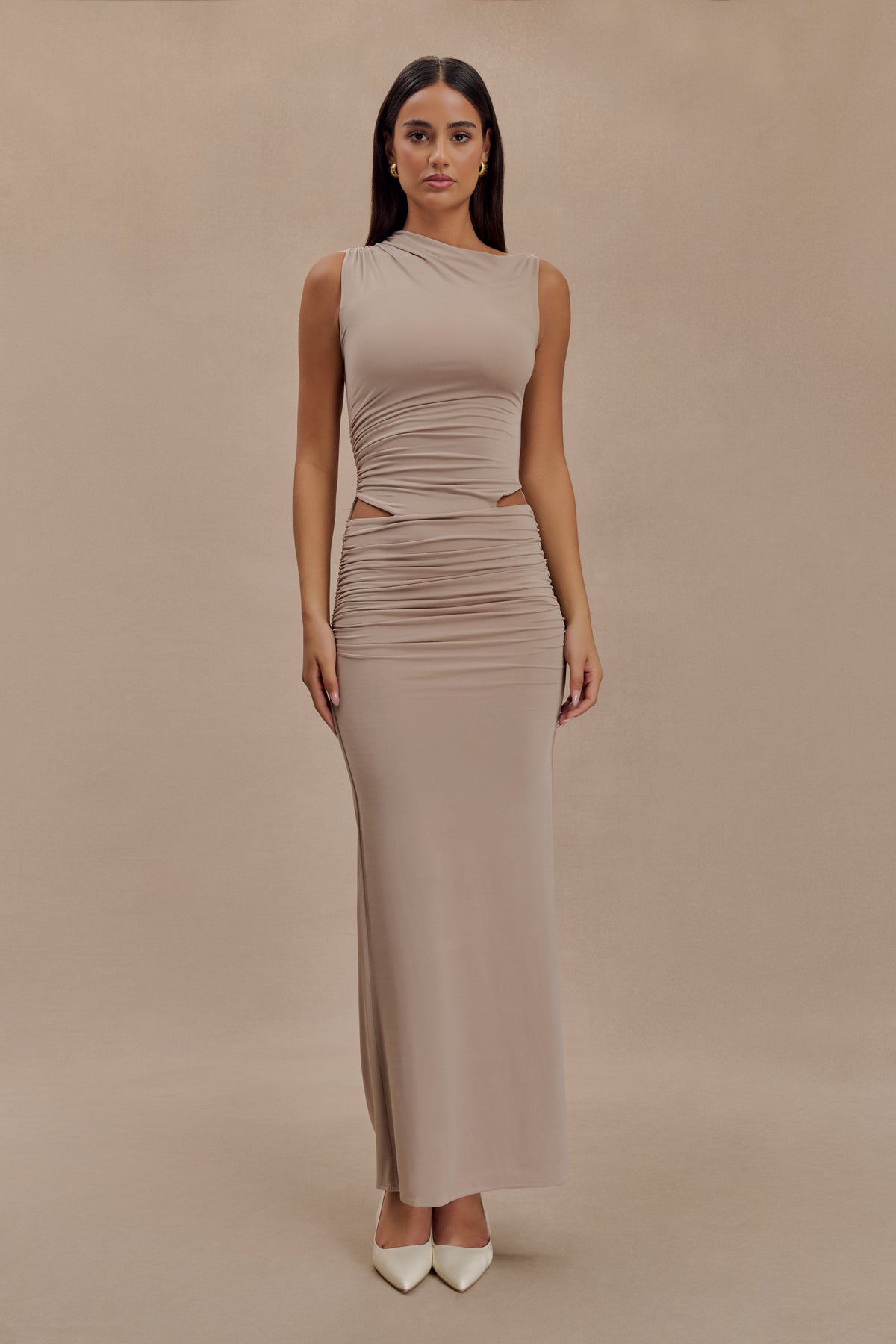 Kaia Slinky Cut Out Maxi Elbise - Taupe