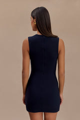 Frida Krep Mini Elbise - Koyu Lacivert