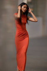 Kaida Slinky Maxi Elbise Donanımlı - Yanık Turuncu