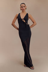 Dove Slinky Ve File Uzun Elbise - Siyah