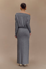 Jessie Cowl Yaka Örgü Midi Elbise - Kömür Marle