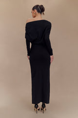 Jessie Kapşonlu Yaka Örgü Midi Elbise - Siyah