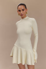 Blair Örgü Mini Pileli Elbise - Fildişi