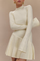 Blair Örgü Mini Pileli Elbise - Fildişi
