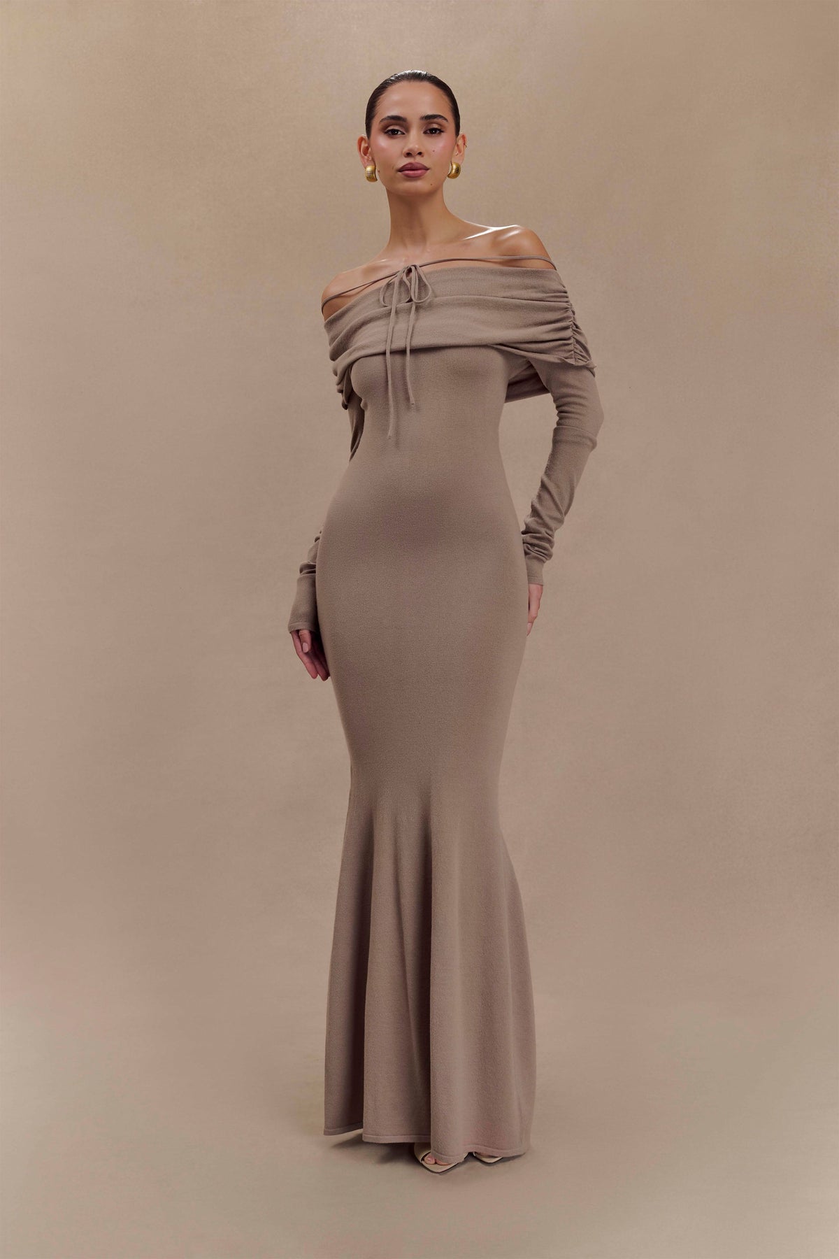 Georgiana Omuz Açık Örgü Midi Elbise - Stone Marle