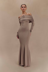 Georgiana Omuz Açık Örgü Midi Elbise - Stone Marle