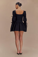 Raine Uzun Kollu Pamuklu Mini Elbise - Siyah