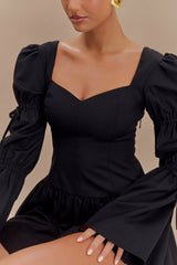 Raine Uzun Kollu Pamuklu Mini Elbise - Siyah