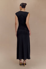 Navanna Asimetrik Slinky Midi Elbise - Siyah