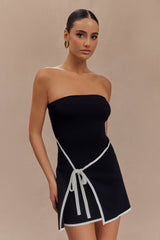 Rian Askısız Örme Mini Elbise - Siyah