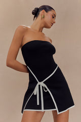 Rian Askısız Örme Mini Elbise - Siyah