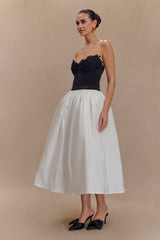 Elyssa İşlemeli Kontrast Midi Elbise - Siyah/Beyaz