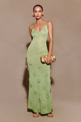 Suki Metalik Örgü Uzun Elbise - Pastel Yeşil