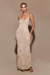 Suki Metalik Örgü Uzun Elbise - Altın