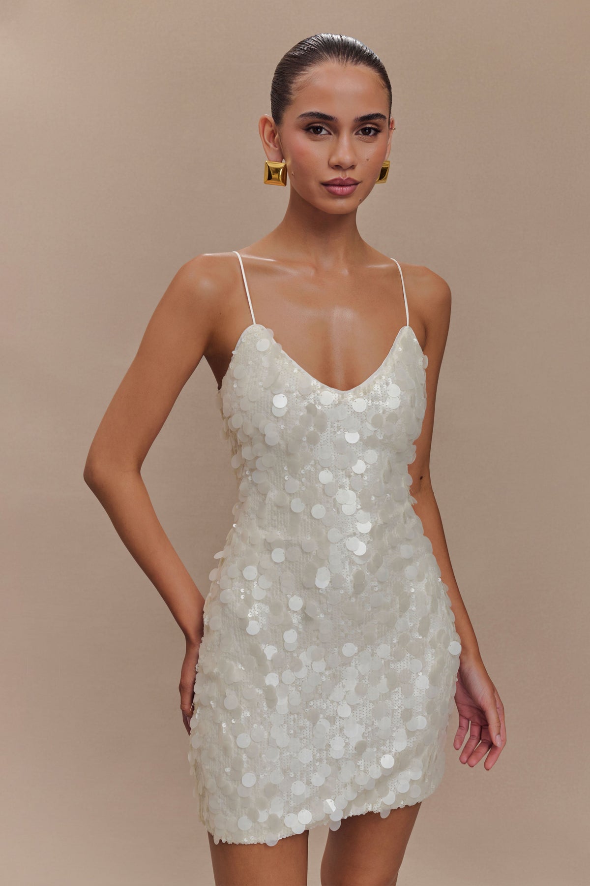 Romilly Payetli Mini Elbise - Fildişi