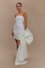 Franka Askısız Fiyonklu Mini Elbise - Beyaz