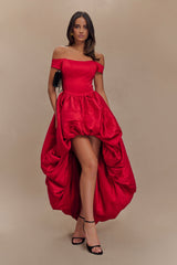 Amelia Bubble Maxi Elbise - Yakut Kırmızısı