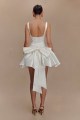 Felicia Fiyonklu Saten Mini Elbise - Beyaz