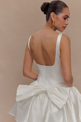 Felicia Fiyonklu Saten Mini Elbise - Beyaz