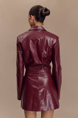 Oli Suni Deri Uzun Kollu Üst - Kiraz Kırmızısı