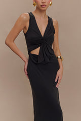 Kassidy Şeftali Rengi Uzun Jersey Elbise - Siyah