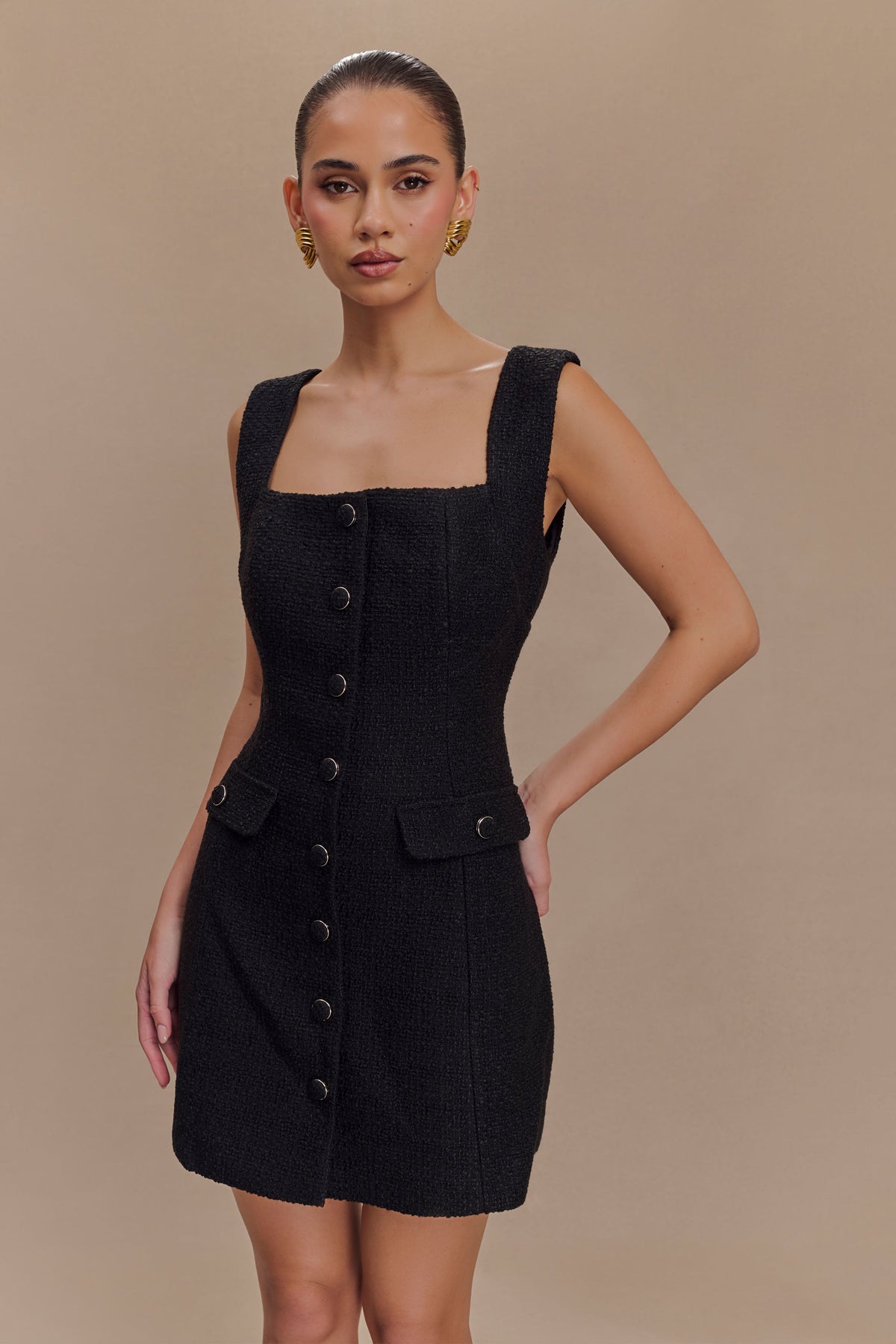 Desire Boucle Mini Elbise - Siyah